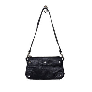 Bolzano Women's Black Pebbled Leather Inner Zip Pockets Shoulder Bag Y2K Small